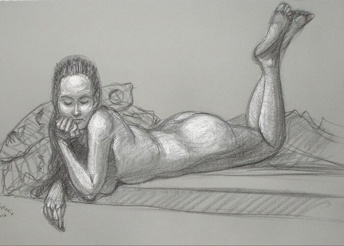 Realism Greeting Card featuring the drawing Liliana Reclining by Donelli DiMaria