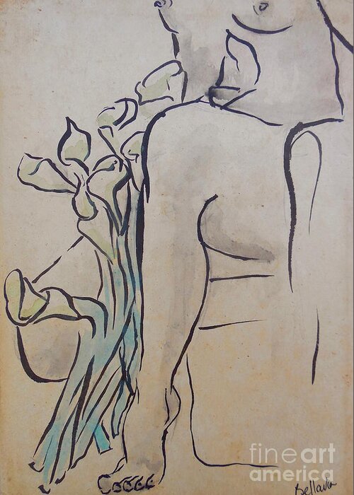 Nude Greeting Card featuring the drawing Lilies by M Bellavia
