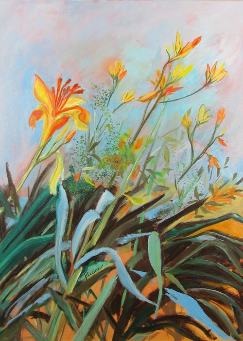 Lilies Greeting Card featuring the painting Lilies of the Field by Betty Pieper