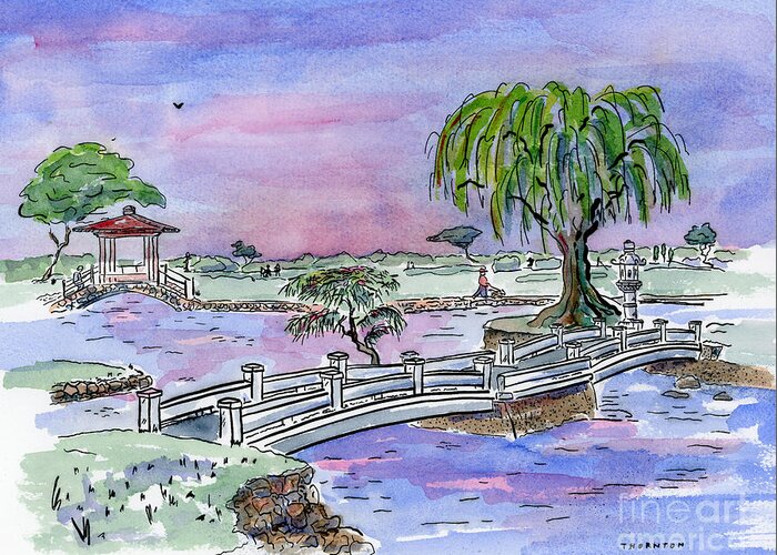 Hilo Greeting Card featuring the painting Liliuokalani Park Hilo Hawaii by Diane Thornton