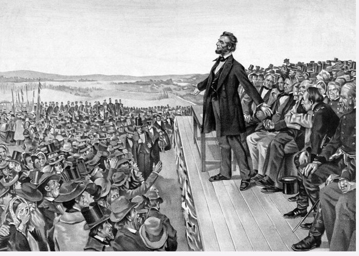 Gettysburg Address Greeting Card featuring the drawing Lincoln Delivering The Gettysburg Address by War Is Hell Store