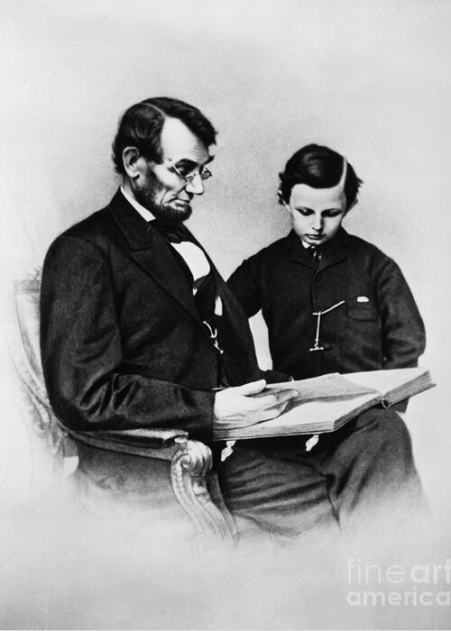 History Greeting Card featuring the photograph Lincoln Reading To His Son by Photo Researchers
