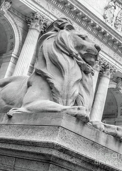 Nyc Greeting Card featuring the photograph Lion Statue New York Public Library by Edward Fielding