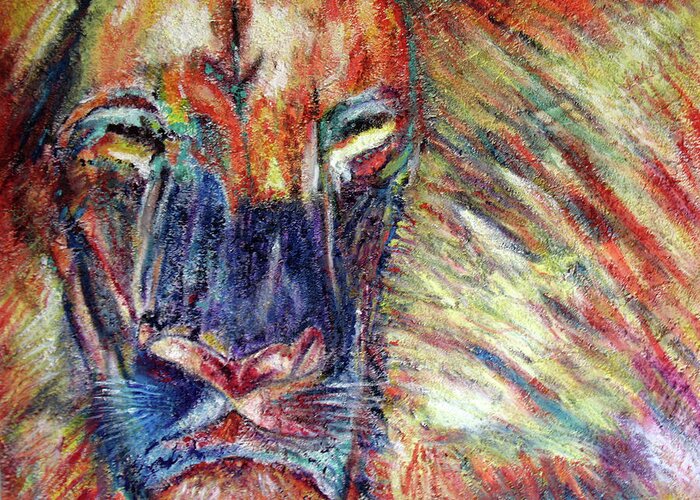 Endangered Species Greeting Card featuring the painting Lion by Toni Willey