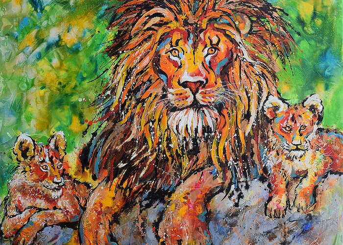  Greeting Card featuring the painting Lion's Pride by Jyotika Shroff