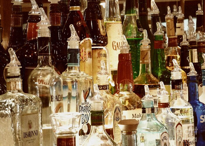 Liquor Bottles Greeting Card featuring the photograph Liquor Bottles by Two Hivelys