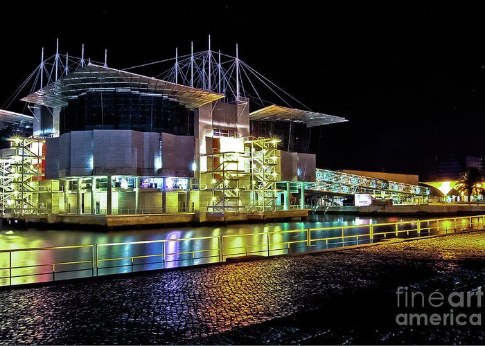 Architecture Greeting Card featuring the photograph Lisbon - Portugal - Oceanarium at Night by Carlos Alkmin