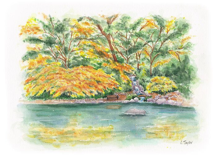 Lithia Park Greeting Card featuring the painting Lithia Park Reflections by Lori Taylor