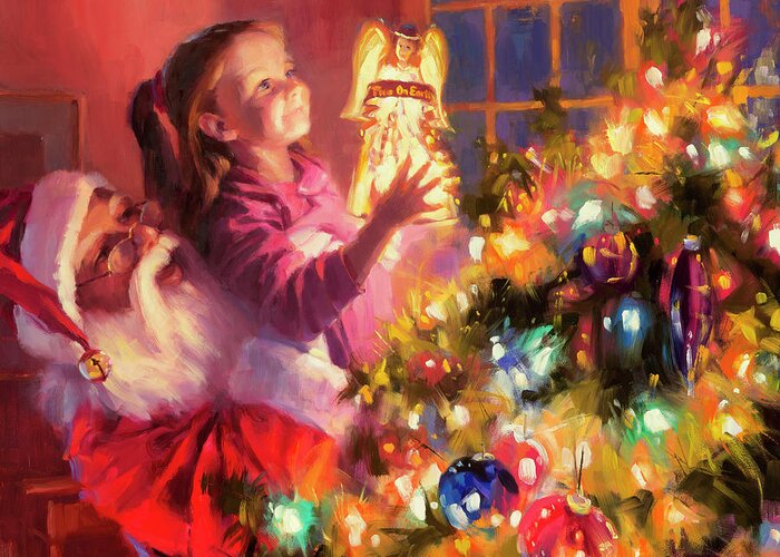 Christmas Greeting Card featuring the painting Little Angel Bright by Steve Henderson
