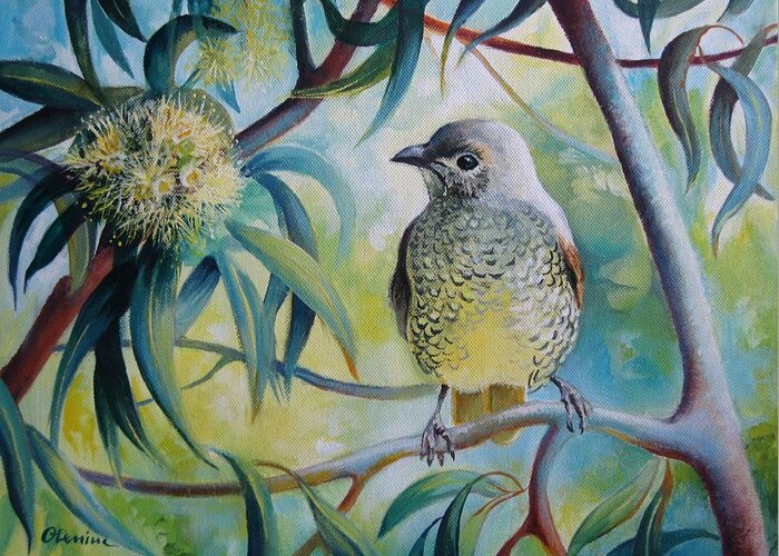 Bird Greeting Card featuring the painting Little bird by Elena Oleniuc