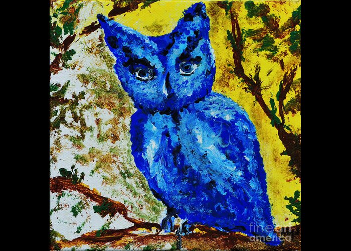 Indiana Greeting Card featuring the painting Little Blue Owl by Alys Caviness-Gober