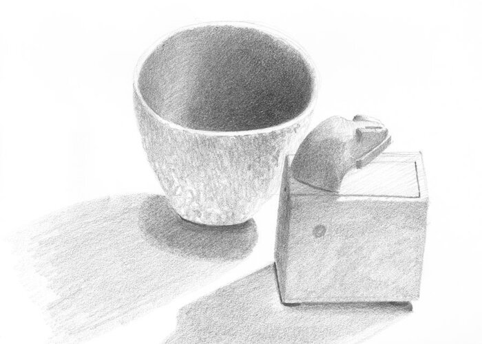  Greeting Card featuring the drawing Little Bowl And Magic Box Sketch by Ben Kotyuk