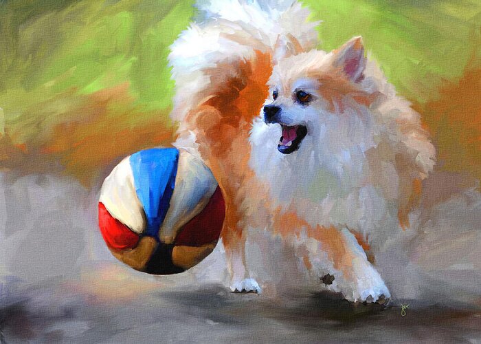 Pomeranian Greeting Card featuring the painting Little Cheerleader by Jai Johnson