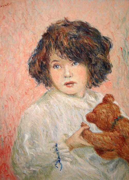 Art Greeting Card featuring the painting Little Girl With Bear by Pierre Dijk