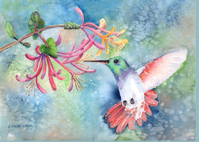 Bird Greeting Card featuring the painting Little Hummingbird by Arline Wagner