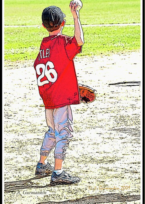 Children Greeting Card featuring the digital art Little League Baseball Player, Second Baseman, Poster Image by A Macarthur Gurmankin