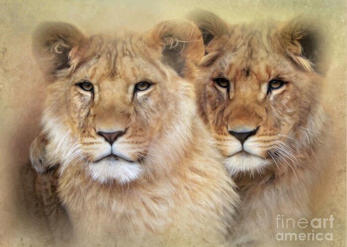Lion Greeting Card featuring the digital art Little Lions by Trudi Simmonds