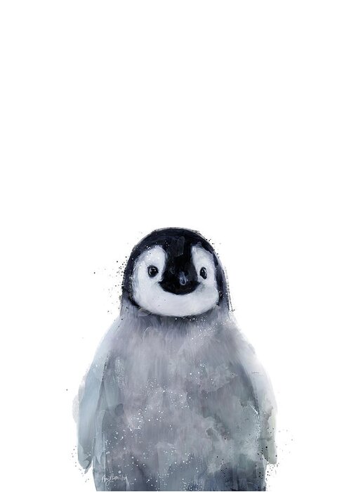 Penguin Greeting Card featuring the mixed media Little Penguin by Amy Hamilton