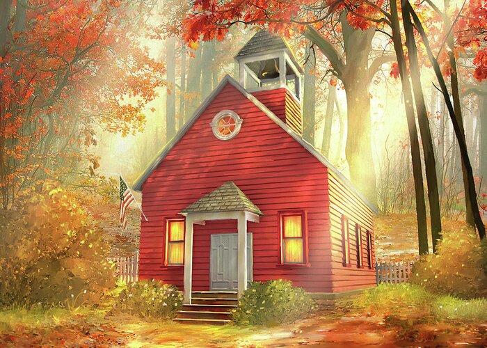 Church Greeting Card featuring the mixed media Little Red Schoolhouse by Joel Payne