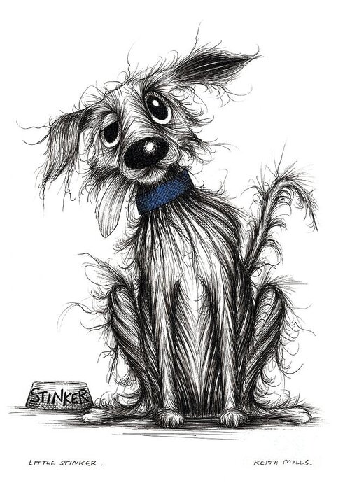 Dog Greeting Card featuring the drawing Little Stinker by Keith Mills