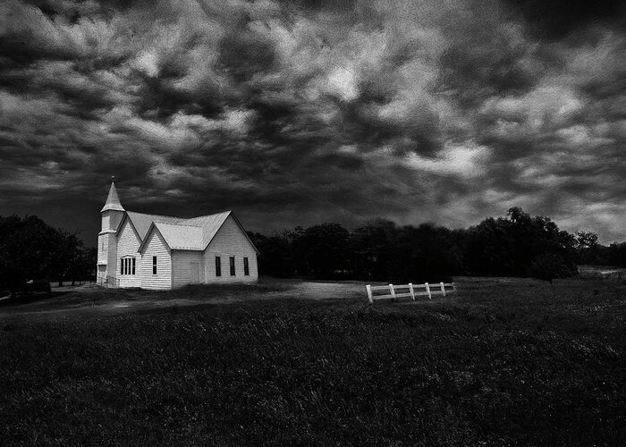 Little White Church On The Prairie Greeting Card featuring the photograph Little White Church On The Prairie by Anna Louise