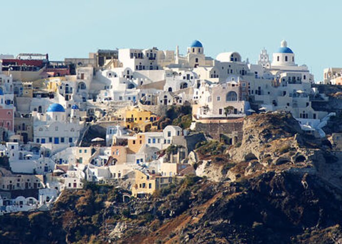 Darin Volpe Architecture Greeting Card featuring the photograph Living on the Edge -- Oia, Santorini by Darin Volpe