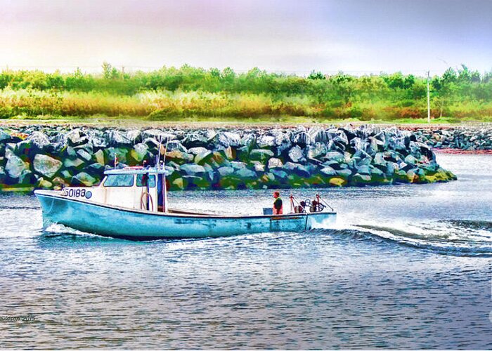 Lobster Fishing Greeting Card featuring the photograph Lobster Fishing Day's End by Pat Davidson