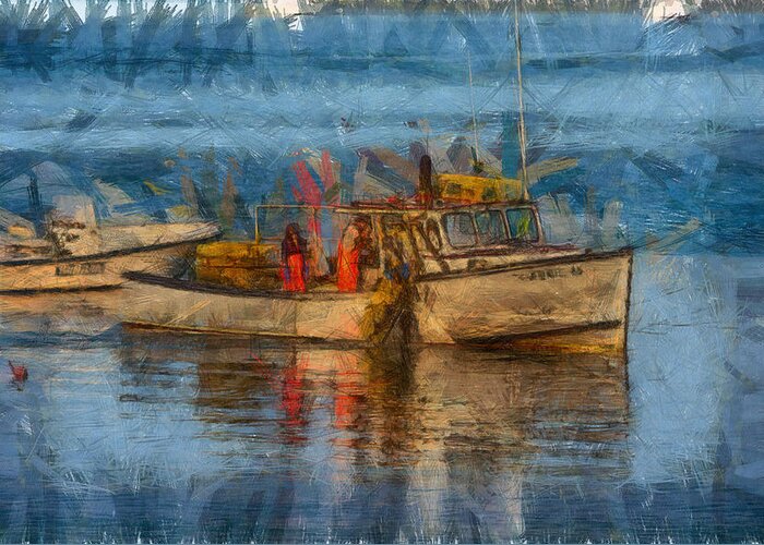 Salem Greeting Card featuring the photograph Lobster man pulling in his lobster pots by Jeff Folger