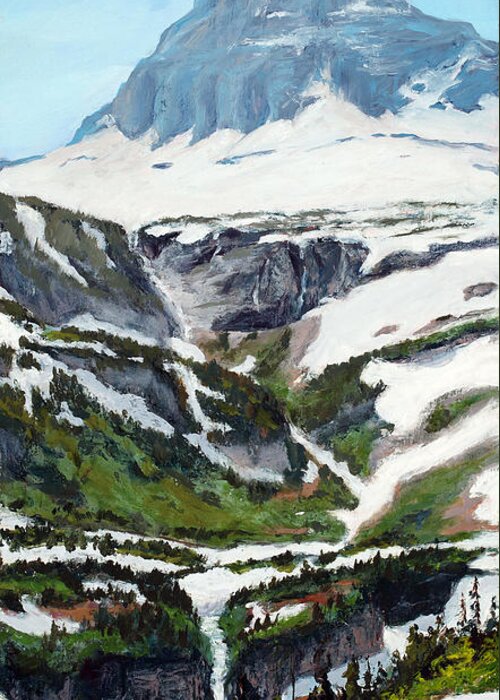 Rocky Mountains Greeting Card featuring the painting Logan Pass by Mary Giacomini