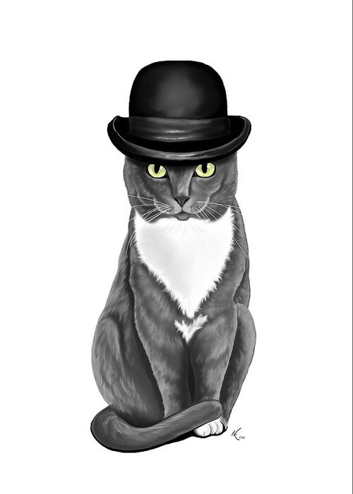 Cat Greeting Card featuring the digital art Lola with the Bowler by Norman Klein