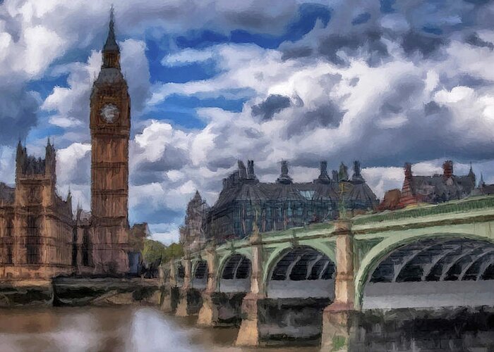 London Greeting Card featuring the painting London Big Ben by David Dehner