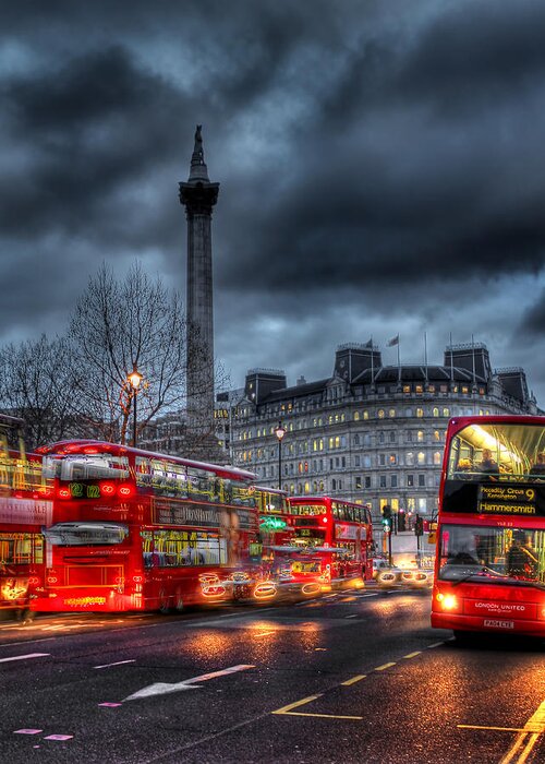 London Red Buses Greeting Card featuring the photograph London red buses by Jasna Buncic