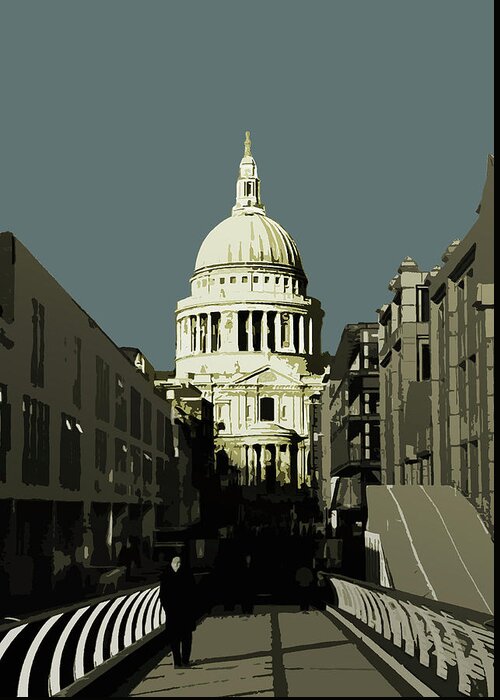 Wheel Greeting Card featuring the painting London - Saint Pauls - Soft Blue Greys by Big Fat Arts