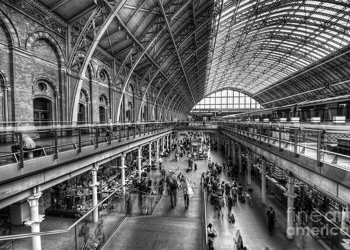 Art Greeting Card featuring the photograph London Train Station BW by Yhun Suarez