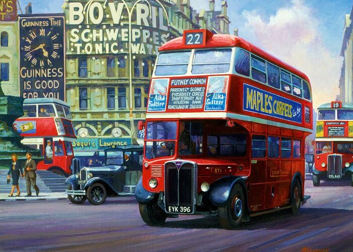 London Greeting Card featuring the painting London Transport RT1. by Mike Jeffries