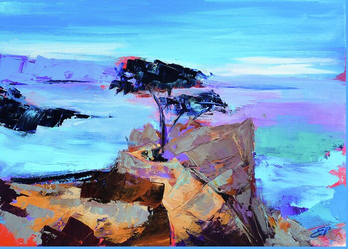 Lone Cypress Greeting Card featuring the painting Lone Cypress - California by Elise Palmigiani