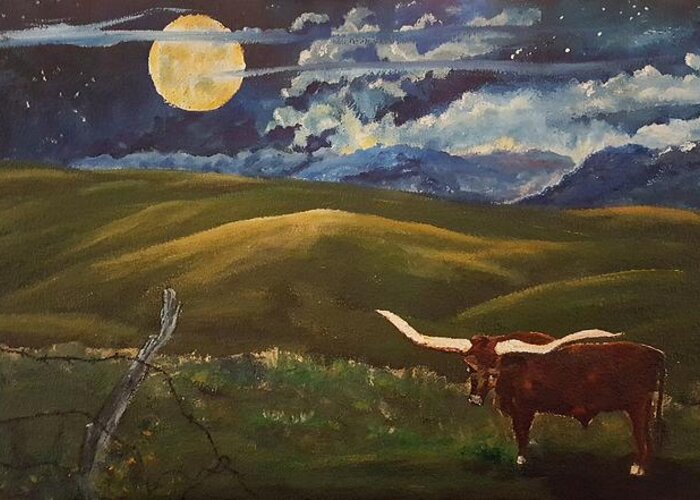 Lonesome Bull Greeting Card featuring the painting Lonesome Bull  70 by Cheryl Nancy Ann Gordon