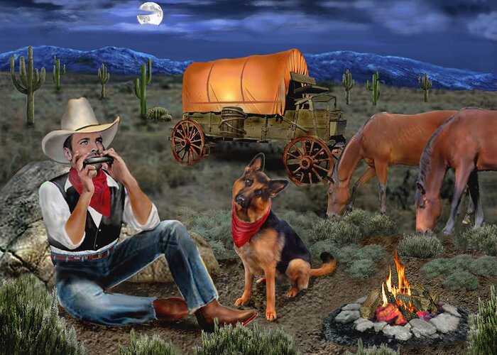 Lonesome Cowboy Greeting Card featuring the digital art Lonesome Cowboy by Glenn Holbrook