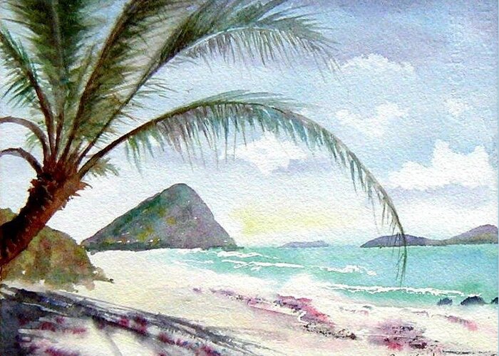 Beach Greeting Card featuring the painting Long Bay Shadows by Diane Kirk