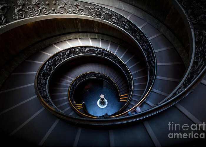 Stairs Greeting Card featuring the photograph Long spiral, winding stairs by Michal Bednarek