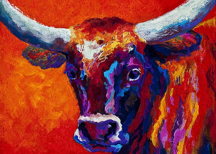 Longhorn Greeting Card featuring the painting Longhorn Steer by Marion Rose