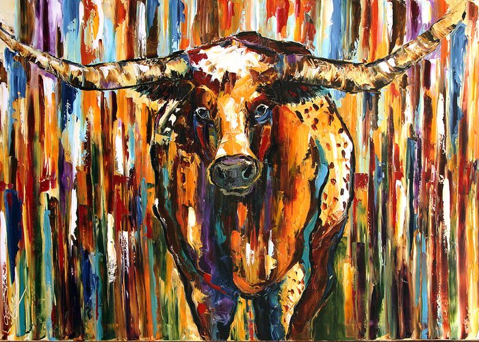Longhorn Greeting Card featuring the painting Longhorn Way by Laurie Pace