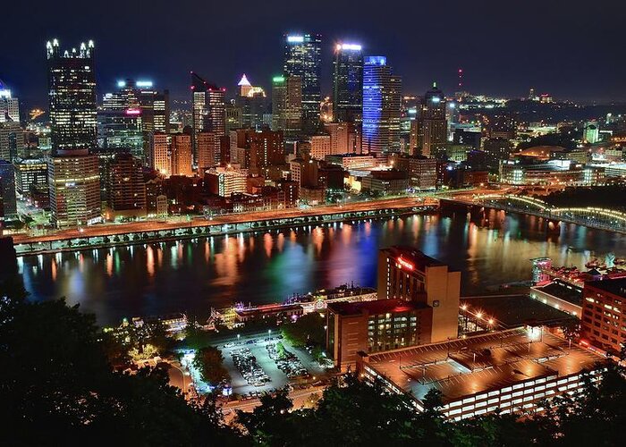 Pittsburgh Greeting Card featuring the photograph Looking Down on Pittsburgh by Frozen in Time Fine Art Photography