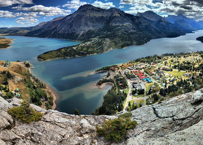 Bears Hump Greeting Card featuring the photograph Looking Down On Waterton Lakes by Adam Jewell