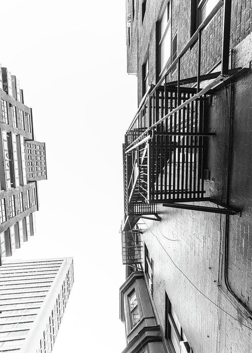 B&w Greeting Card featuring the photograph Looking up Fire Escape NYC 2 by John McGraw