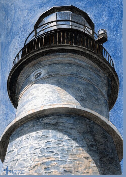 Lighthouse Greeting Card featuring the painting Looking Up Portland Head Light by Dominic White