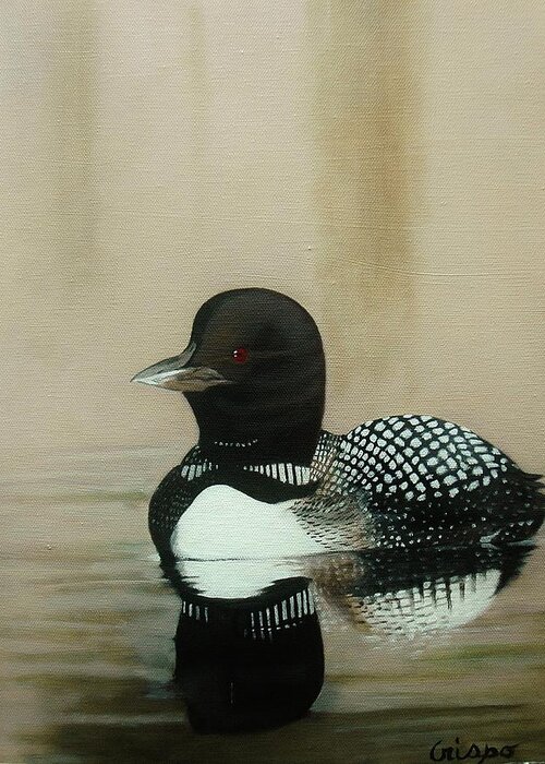 Bird Greeting Card featuring the painting Loon by Jean Yves Crispo