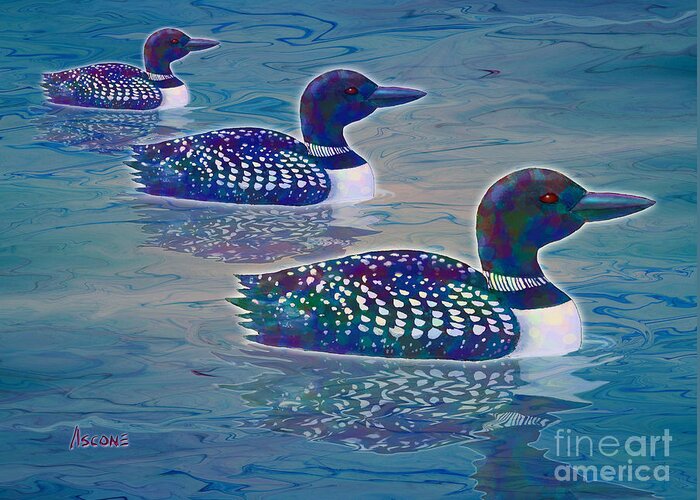 Loon Lagoon Greeting Card featuring the painting Loon Lagoon by Teresa Ascone