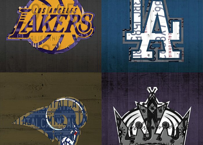 Los Angeles License Plate Art Sports Design Lakers Dodgers Rams Kings  Greeting Card