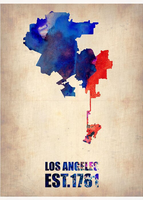 Los Angeles Map Greeting Card featuring the digital art Los Angeles Watercolor Map 1 by Naxart Studio